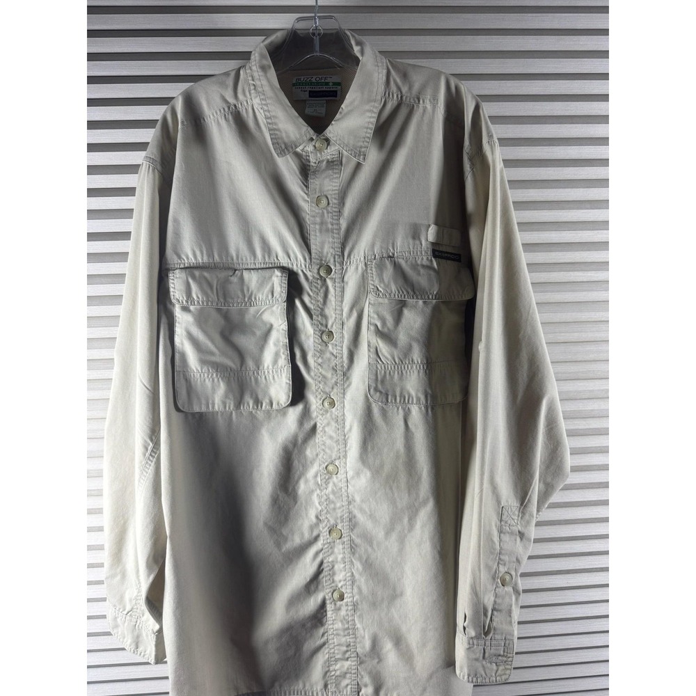 ExOfficio‎ Mens XL Beige Buzz Off Insect Shield Vented Travel Button Up Shirt